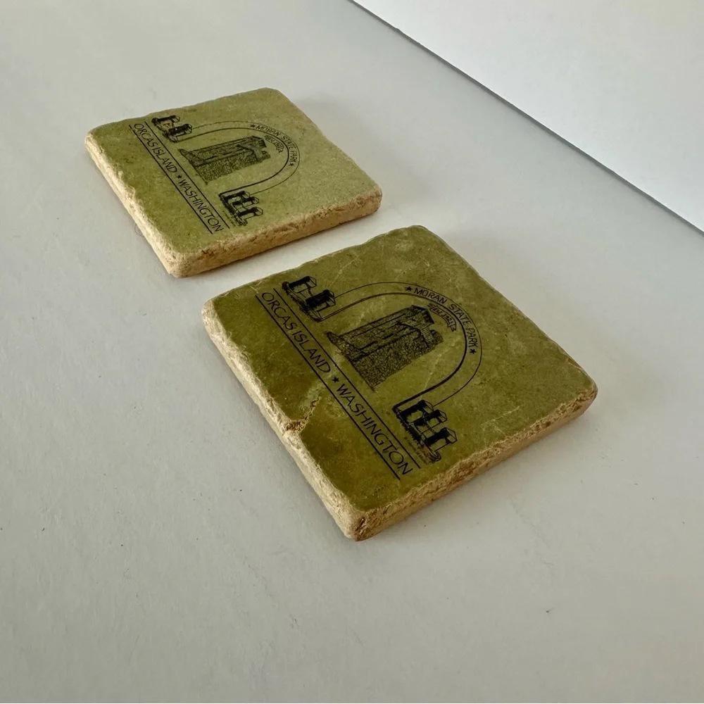 Orcas Island Washington Moran State Park Set Of Two Tumbled Marble Coasters